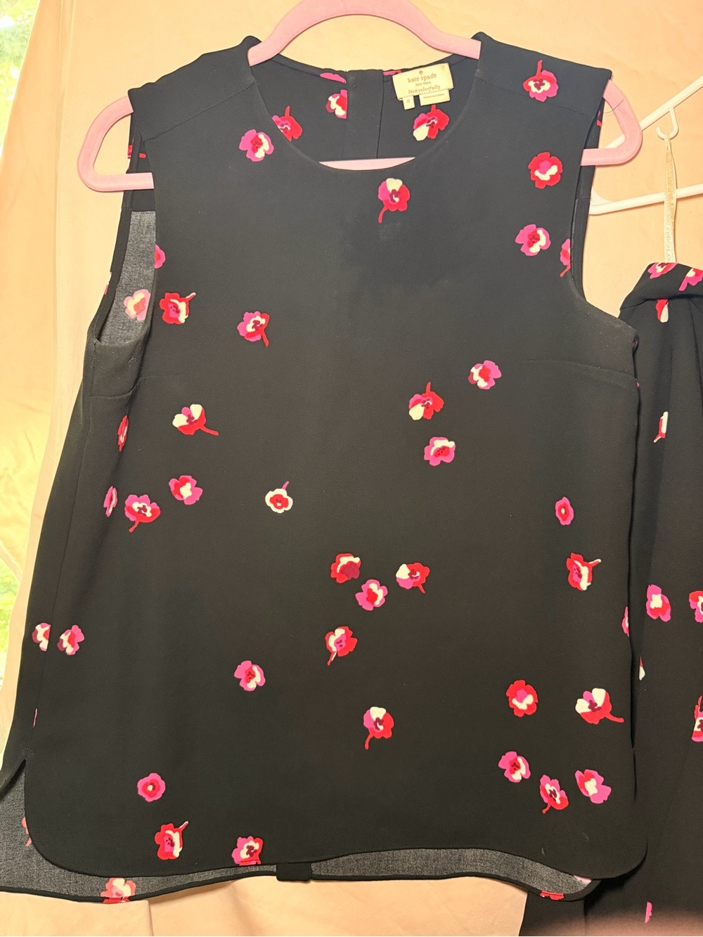 kate spade Black Floral Sleeveless Top with Pink & Red Blossoms